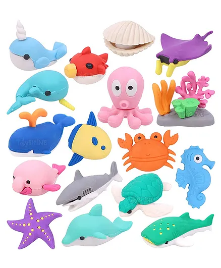 Toyshine Ocean Theme Erasers Pack of 17 - Multicolour