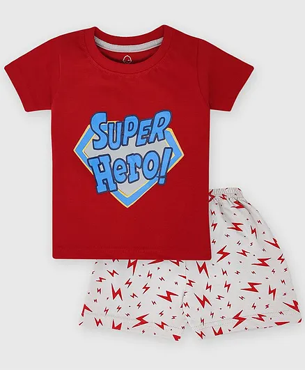 The Boo Boo Club Half Sleeves Super Hero Print Tee & Shorts Set - Maroon