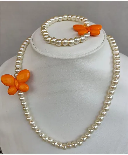 Tiny Closet Butterfly Detail Necklace And Bracelet Set - Orange