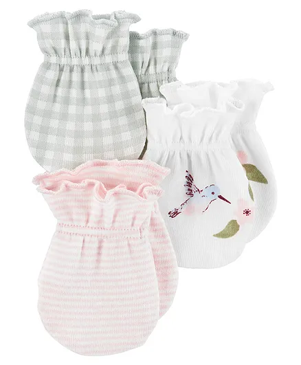 Ben Benny Cotton Blend Knitted Mittens Set Multi Print - Grey White Pink