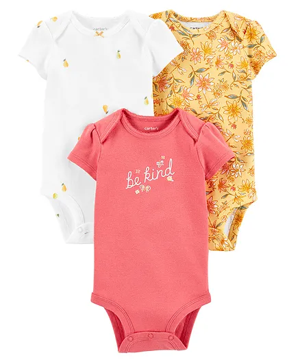 Carter's Cotton Blend Knit Half Sleeves Onesies Multi-Print Pack of 3 - Multicolour