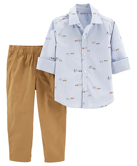 Carter's 2-Piece Button Front Shirt & Khaki Pant Set - Light Blue Khaki