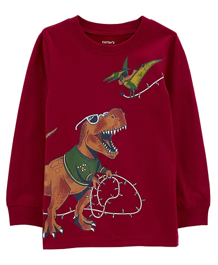 Carter's Christmas Dinosaur Jersey Tee - Red