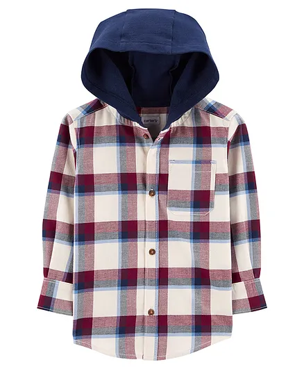 plaid hooded button up shirt