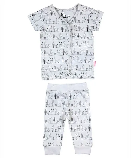 GJ Baby Short Sleeves Tee With Lounge Pants Printed- White