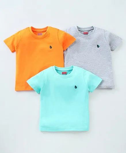 Babyhug Half Sleeves Solid T-Shirts Pack of 3 - Orange Grey Green