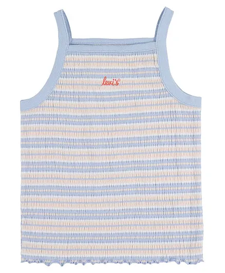 Levi's Sleeveless Brand Name Print Striped Tank Top - Blue
