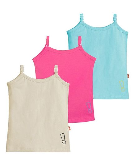 Plan B Pack Of 3 Sleeveless Exclamation Mark Print Camisoles - Blue Pink Beige