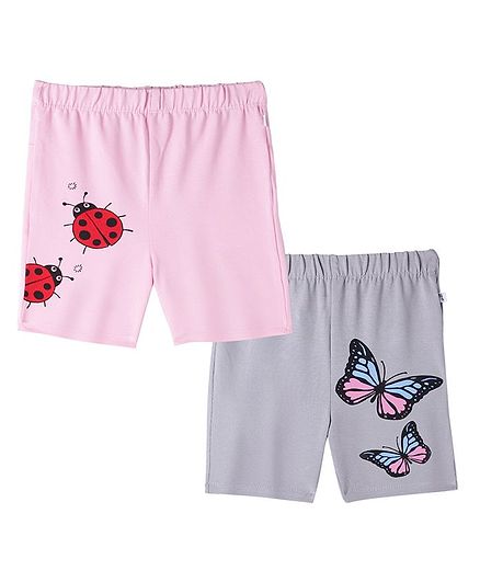 Plan B Pack Of 2 Butterfly Print Shorts - Grey & Pink