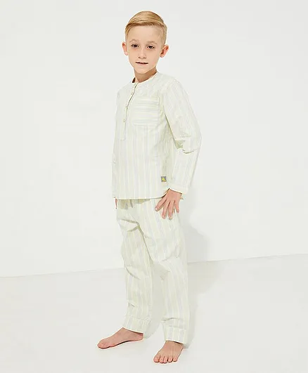 Cherry Crumble by Nitt Hyman Full Sleeves Striped Night Suit - Beige