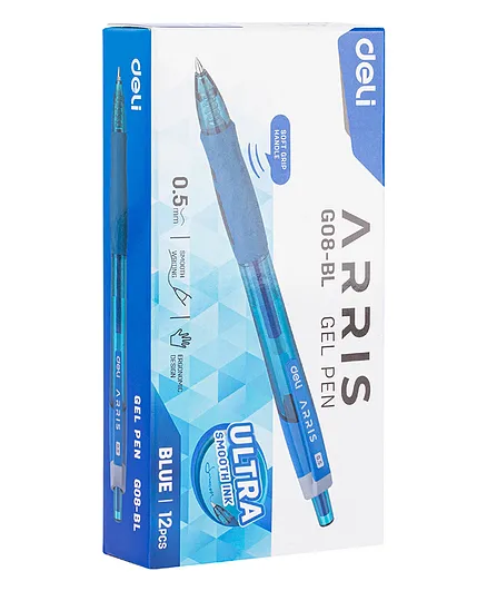 Deli ARRIS Gel Pen Set for Student Ergonomic grip 0 5mm EG0 8BL Pack of 12 - Blue