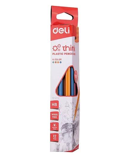 Deli Writing Wood Free Pencils with Eraser Triangular Barrel Non Toxic Pre-Sharpened HB Pencil for Students EU50000 12 Pieces Multicolor
