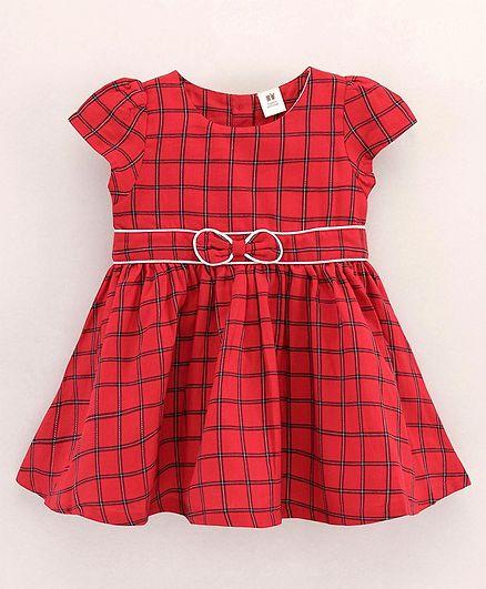 ToffyHouse Cap Sleeves Frock Checks Print- Red