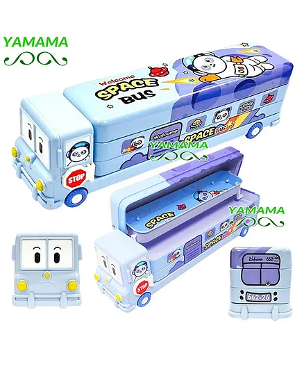 YAMAMA School Bus Shape Metal Pencil Box - Blue