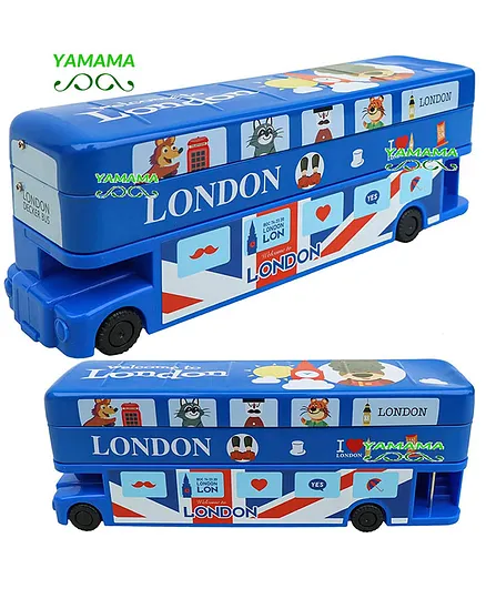 YAMAMA Double Decker London Bus Metal Pencil Box with Moving Tyres - Blue