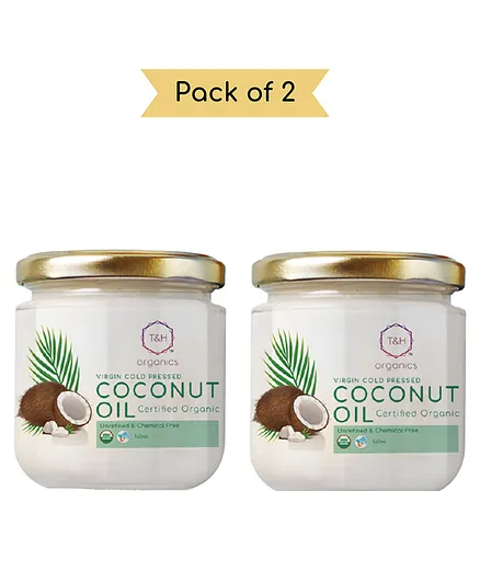 T&H Organics Organic Cold Pressed Virgin Coconut Oil Pack of 2 - 320 ml 