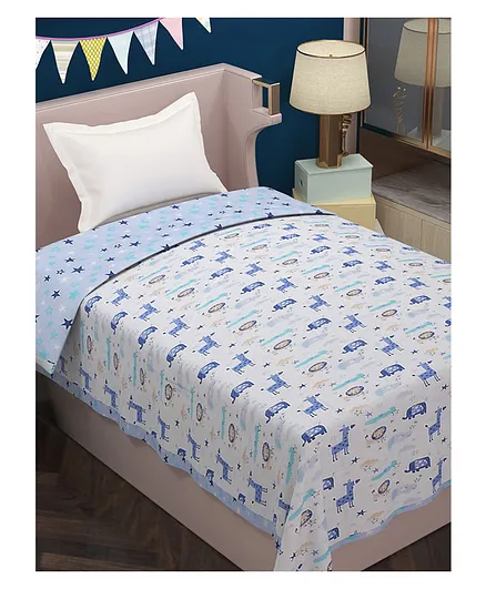 Florida Cotton Single Bed All Season Reversible AC Dohar Animal Print - Sky Blue