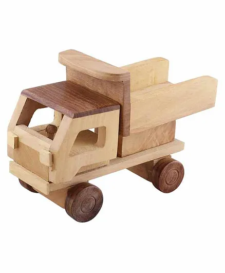 Desi Karigar Wooden Toy Dumper Truck - Brown Yellow