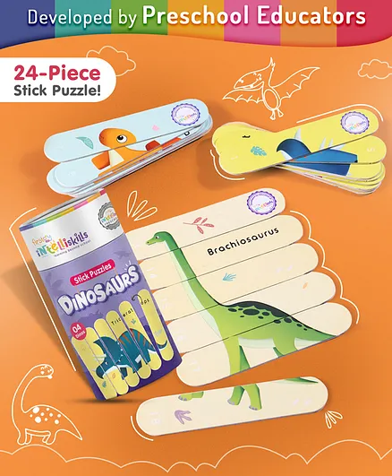 Intelliskills Counting & Spelling Stick Puzzle Dinosaurs - 24 Pieces