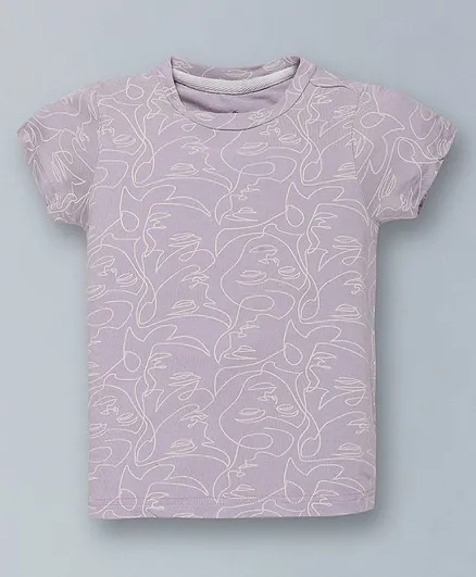 Kiddopanti Half Sleeves Faces Printed T Shirt - Purple