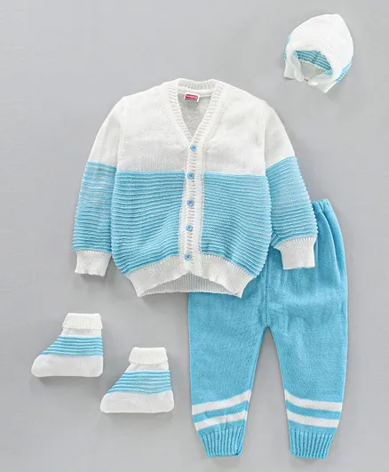 Babyhug Full Sleeves Sweater Set - Blue White