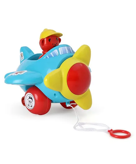 Toyzone Musical Aeroplane Pull Along Toy - Sky Blue & Red