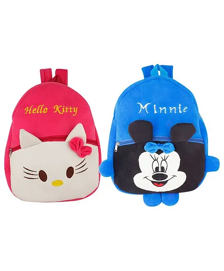 SS Impex Hello Kitty & Minnie Mouse Plush School Bags Pack of 2 Pink Blue - 14.5 Inches each