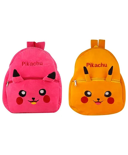SS Impex Pikachu Plush School Bags Pack of 2 Pink Yellow - 14.5 Inches each