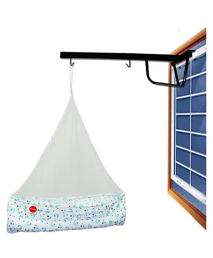 VParents Galaxy Baby Cradle with Attached Bed and Mosquito Net and Window Cradle Metal Hanger - Blue