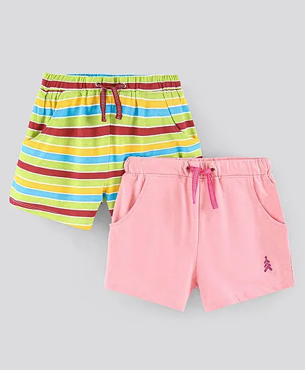 Pine Kids Biowashed Shorts Striped & Solid Pack Of 2 - Multicolor
