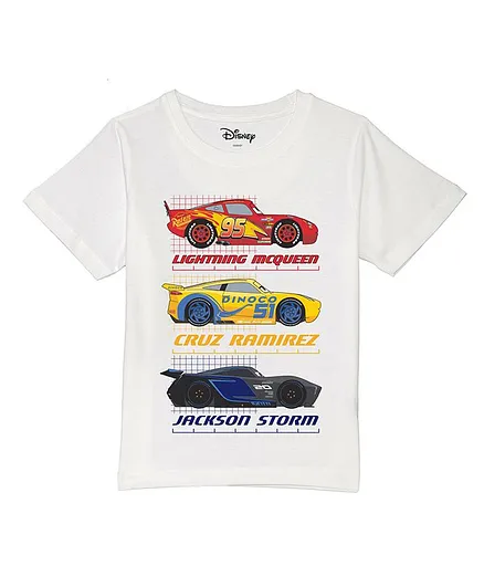 Disney By Wear Your Mind Half Sleeves Cars Print Tee - White