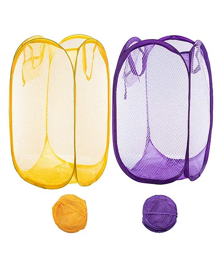 Kids Mandi Nylon Mesh Popup Foldable Laundry Basket Pack of 2 (Colour May Vary)