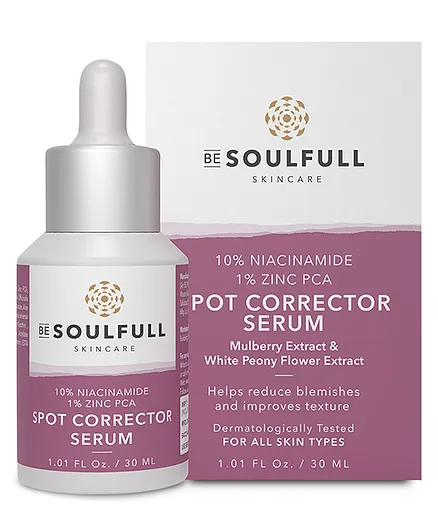 Be Soulfull Spot Corrector Serum with 10% Niacinamide 1% Zinc PCA Mulberry & Peony Root Extract  - 30 ml