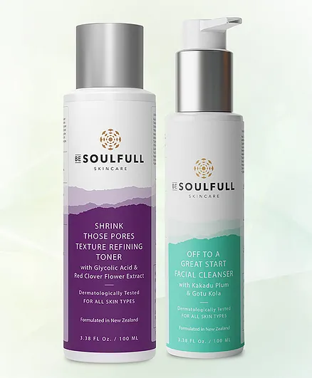Be Soulfull Clean & Bright Facial Cleanser & Refining Toner Bottles - 200 ml