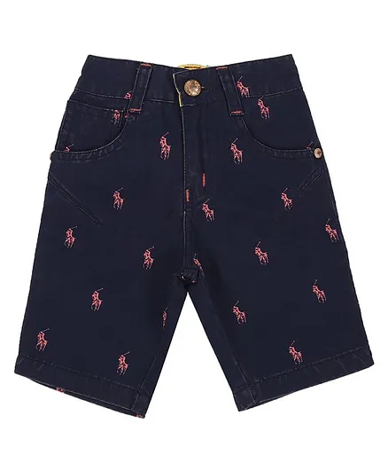 Actuel Three Fourth Length Printed Shorts - Navy Blue