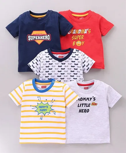 Babyhug Half Sleeves T-Shirts Multi Print Pack Of 5 - Multicolor