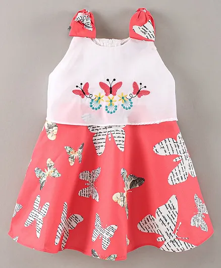 Enfance Core Sleeveless Butterfly Printed & Embroidered Poncho Dress - Tomato Red