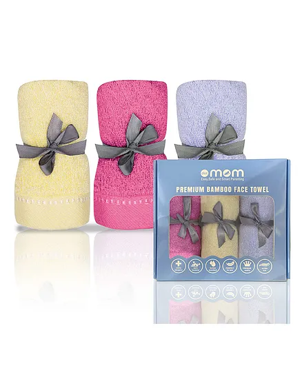 Dotmom Premium Bamboo Face & Hand Towel - Pink Yellow Blue