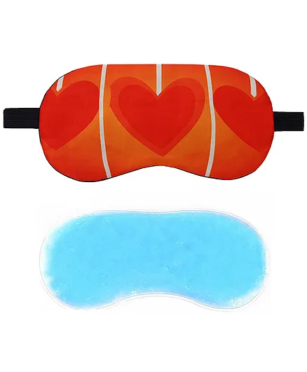 Jenna Print Cute 3 Heart Red Sleeping Eye Shade Mask Cover With cooling Gel - Red