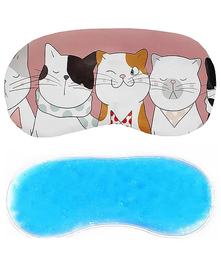 Jenna Cute 5 Kitty Pink Sleeping Eye Shade Mask Cover With Cooling Gel - Multicolour