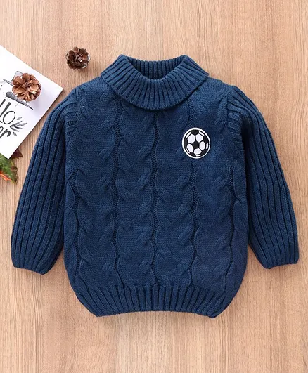 Babyhug Full Sleeves Cable Knit Sweater - Navy