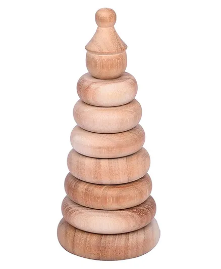 GELTOY Wooden Stacking Rings Toy Neem Wood Handmade and Bright Natural Early Development Hand Eye Coordination & Motor Skills Game Brown - 8 Pieces