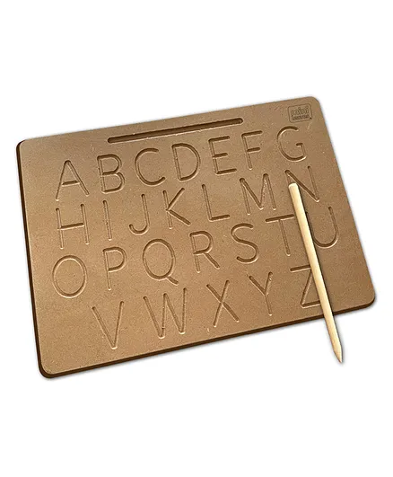 MiniLeaves Montessori Wooden Capital Letter Alphabet Tracing Board - Brown