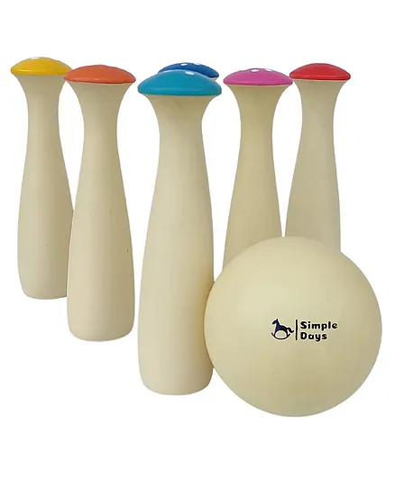 Simple Days Wooden Mushroom Bowling Game Toy Set - Multicolor