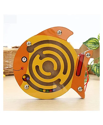 Simple Days Wooden Magnetic Fish Shaped Pen Driving Bead Maze Labyrinth Puzzle Board Game Toy - Multicolor