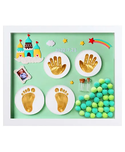 Mold Your Memories Baby Clay Handprint & Footprint Wooden Frame with LED - Gold Green