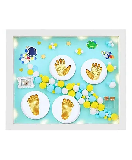 Mold Your Memories Baby Clay Handprint & Footprint Wooden Frame with LED - Gold Blue