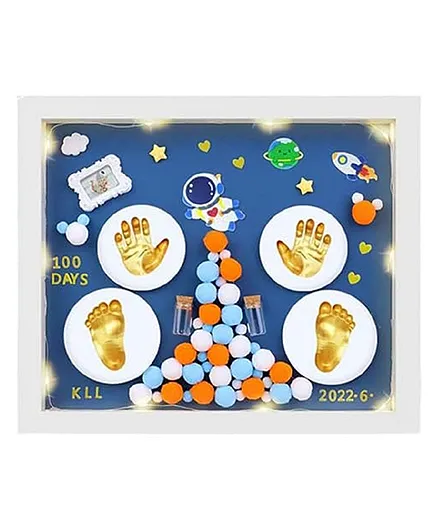 Mold Your Memories Baby Clay Handprint & Footprint Wooden Frame with LED - Dark Blue
