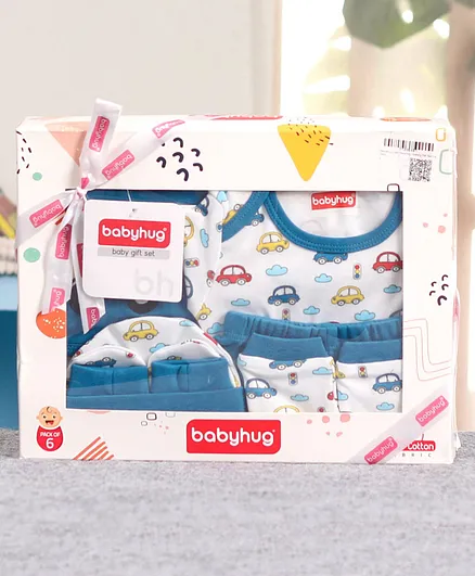Babyhug Clothing Gift Set Car Print Pack of 6 - Blue