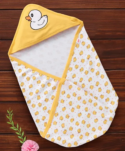 Babyhug Interlock Cotton Wrapper Duck Embroidery - Yellow